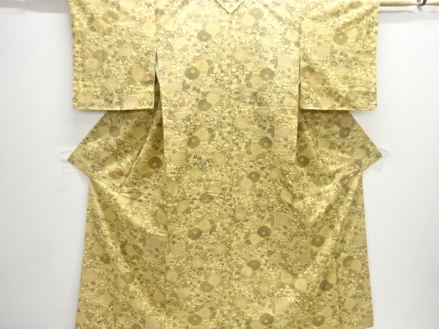 JAPANESE KIMONO / SILK / HAND WOVEN TSUMUGI / STREAM & KIKU